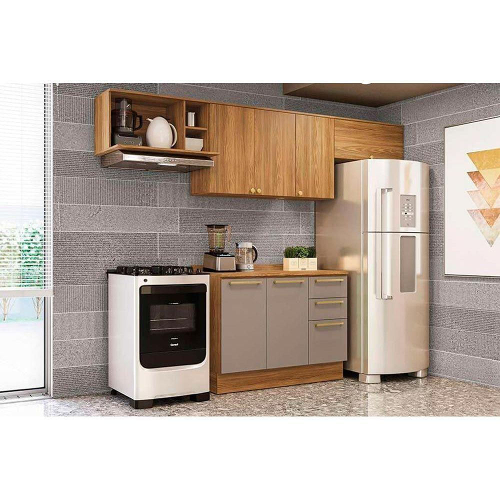 Cozinha Modulada Completa Botanic 5 Peças 3 Aéreos + 1 Balcão + 1 Complemento M662 Nogueira Fendi