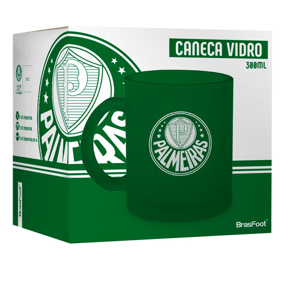 Caneca Vidro Diamond BrasFoot Palmeiras 300 ML Licenciada Verde