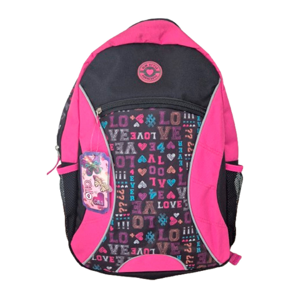 Mochila Escolar Infanto juvenil CG6298 2 zíperes Preto e rosa