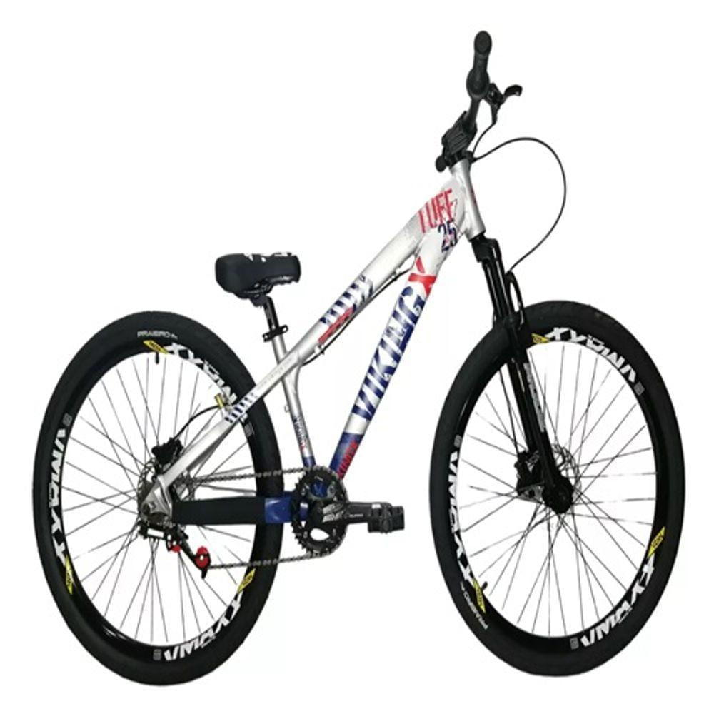 Bicicleta Vikingx Prata Azul Aro 26 Single Wheeling Freio Hidráulico