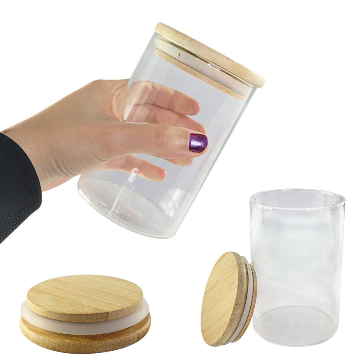 Pote para Armazenar Mantimentos com Tampa de Bambu 450ml