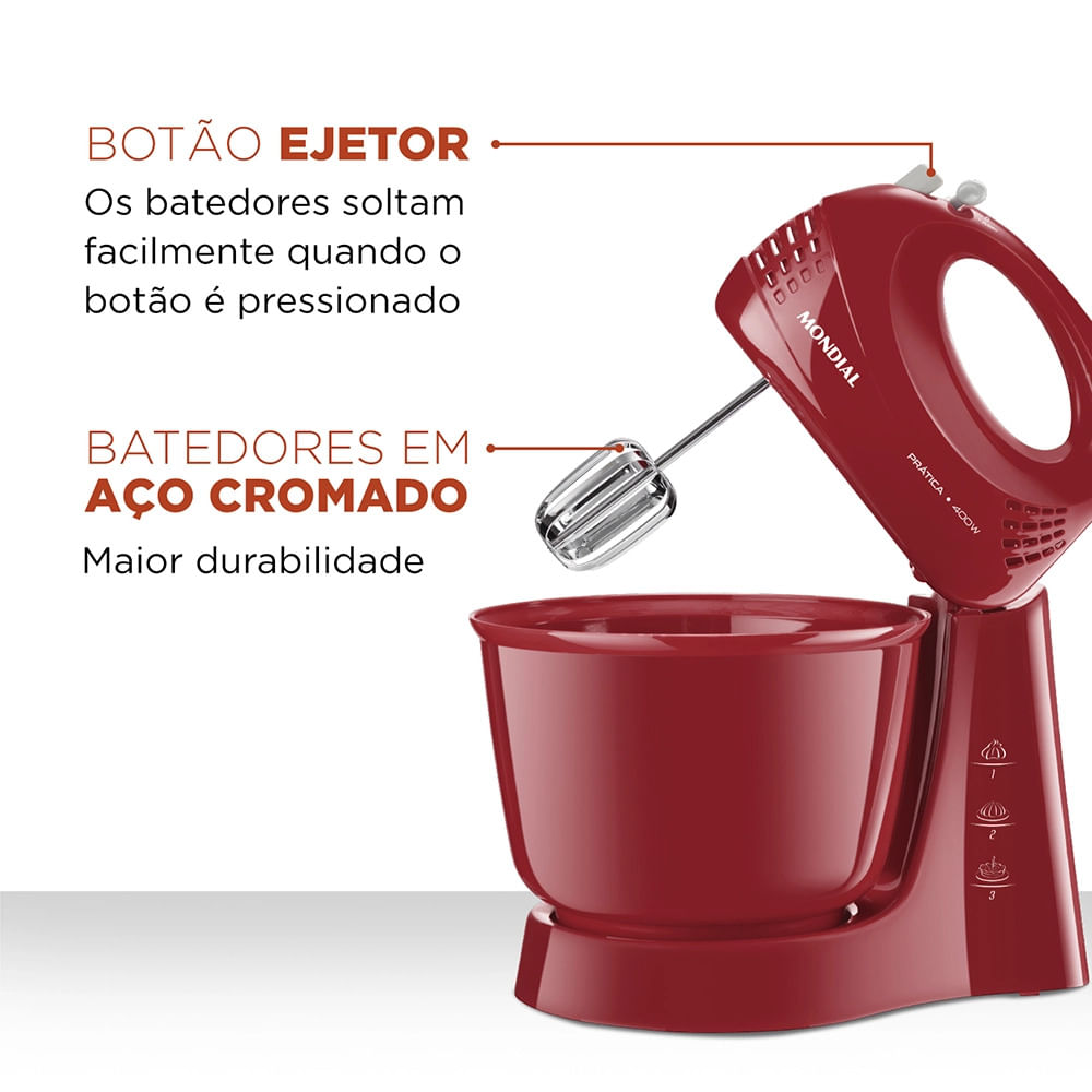 Batedeira Mondial Prática B-44-R Vermelha - 400W 127V