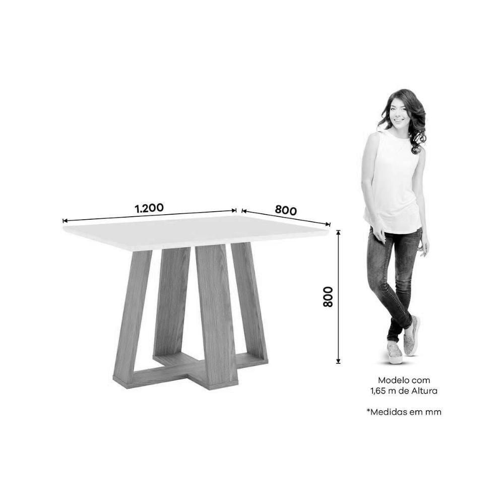 Conjunto Mesa Sala Jantar Lins Com Tampo Madeirado 120x80cm E 4 Cadeiras Vita Nature Off White Linho Bege Henn