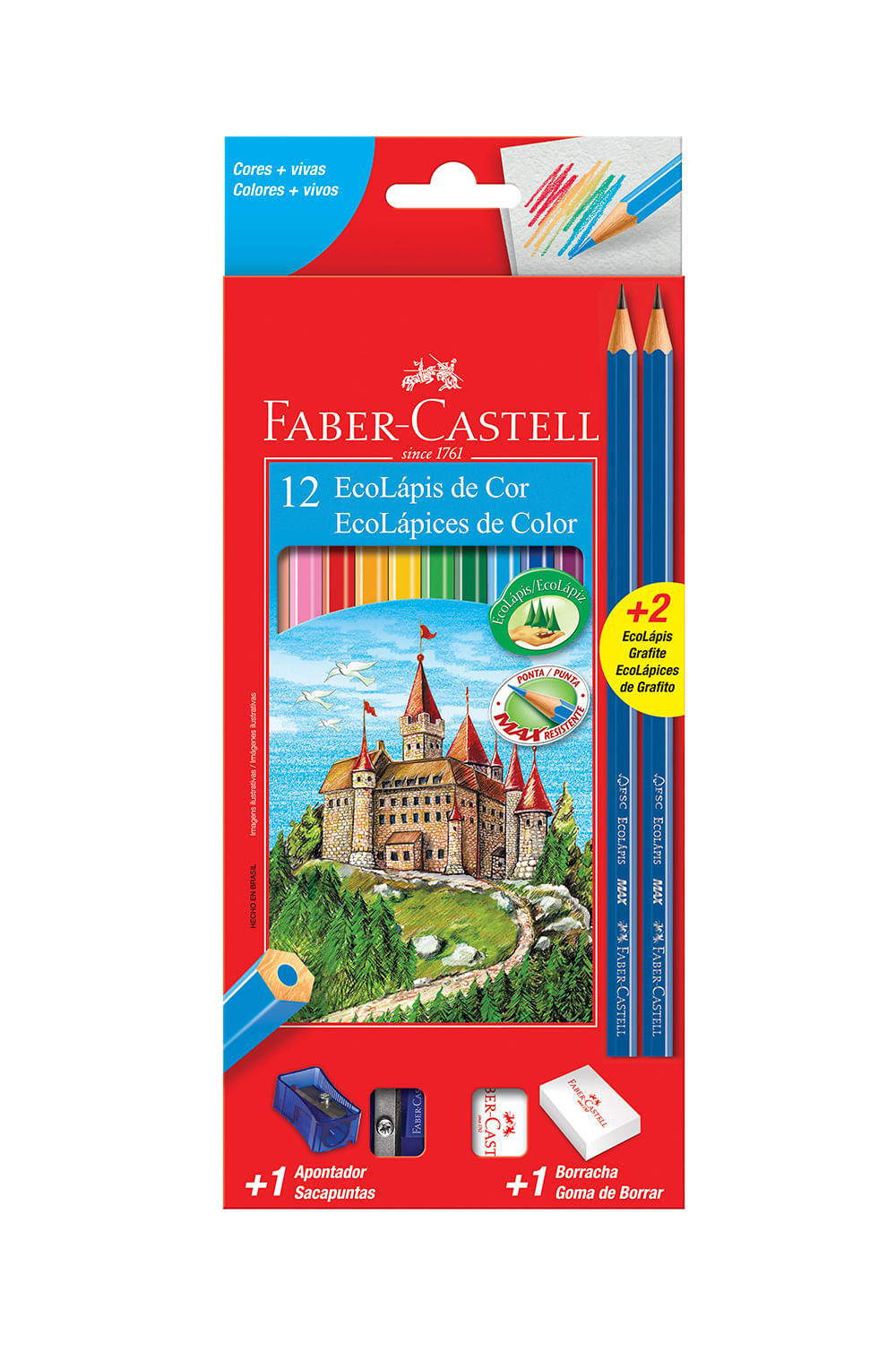 Lápis de Cor Faber-Castell Sextavado 12 Cores e 2 Lápis Grafites