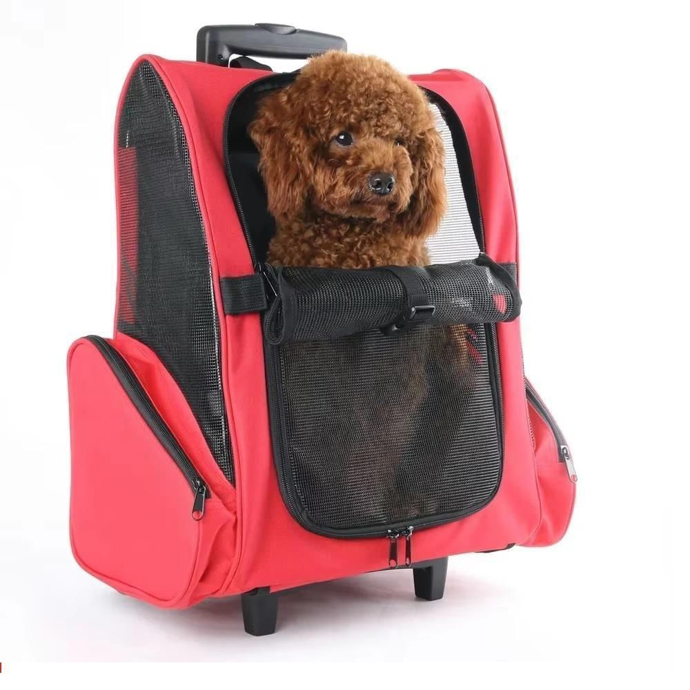 Carrinho Passeio Pet Bolsa De Rodinhas Caes Gato Mochila Viagem Calças Canguru Mala Luxo Completa