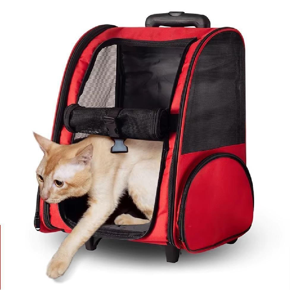 Carrinho Passeio Pet Bolsa De Rodinhas Caes Gato Mochila Viagem Calças Canguru Mala Luxo Completa