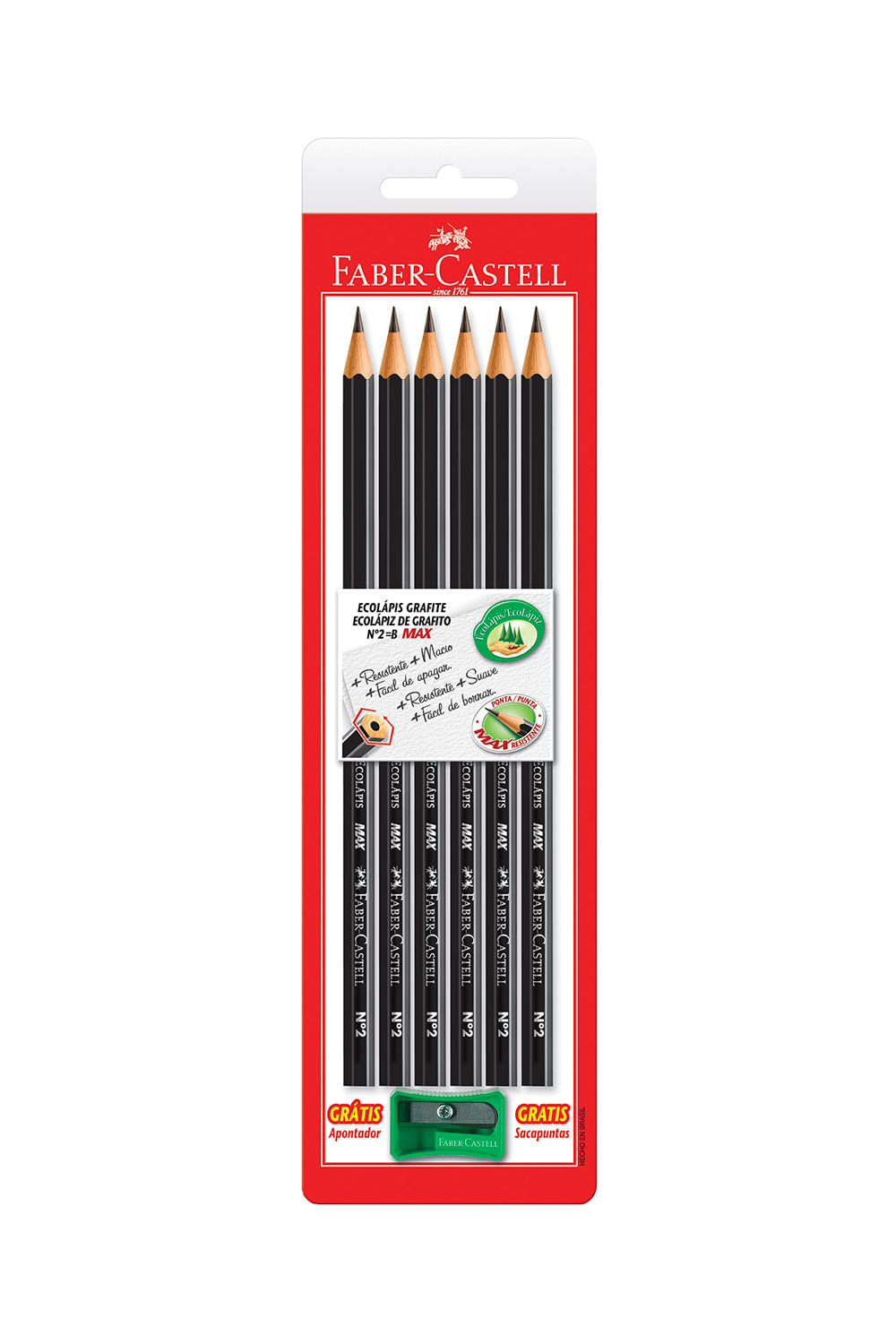 Lápis Grafite Faber-Castell Max Preto Nº2 com 4 Unidades e Apontador