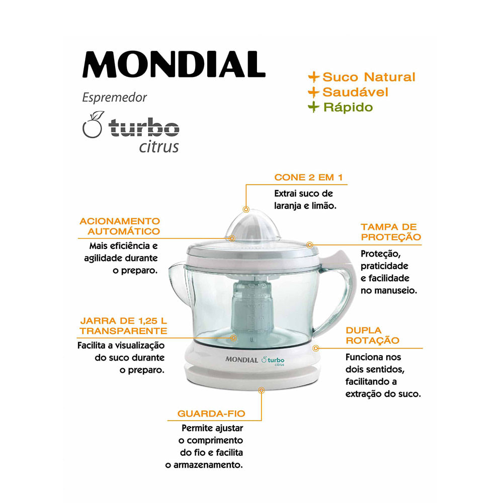 Espremedor de Frutas Mondial Citrus E01 1,25L Branco 25W - 220V