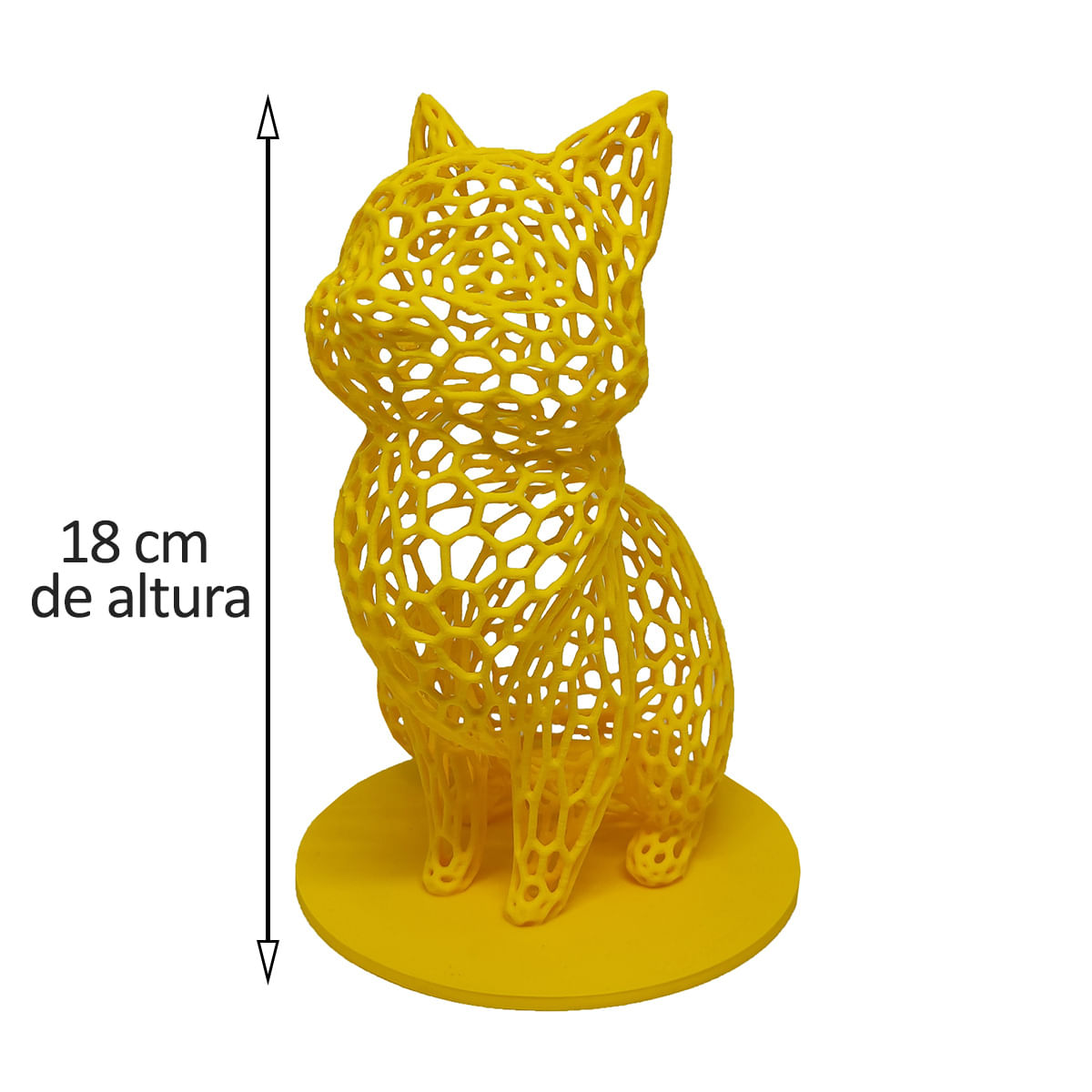 Gato Sentado 18 cm Vazado 3D Enfeite Objeto Decorativo Decoração Amarelo