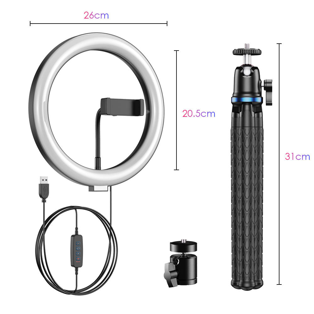 Iluminador Circular de Led Ring Light 26cm com Tripé Flexível - Apexel