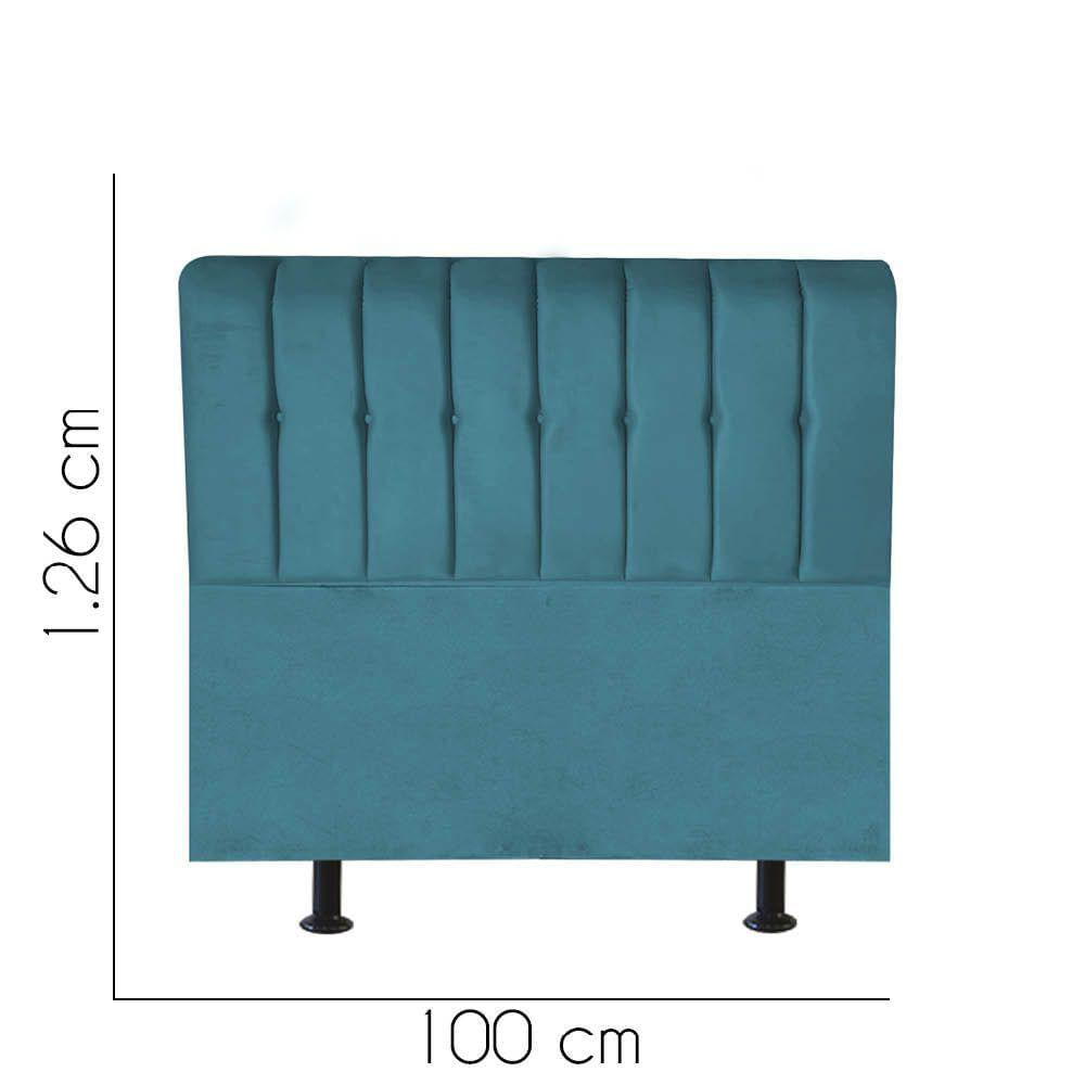 Cabeceira Estofada Kiara 100cm Solteiro Box Quarto Suede Azul Turquesa - Gat Magazine