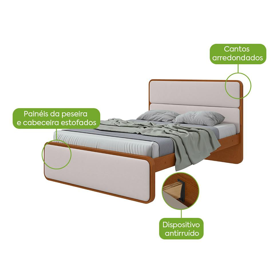 Cama Queen Loop Revestimento Sintético Bege e Frassino