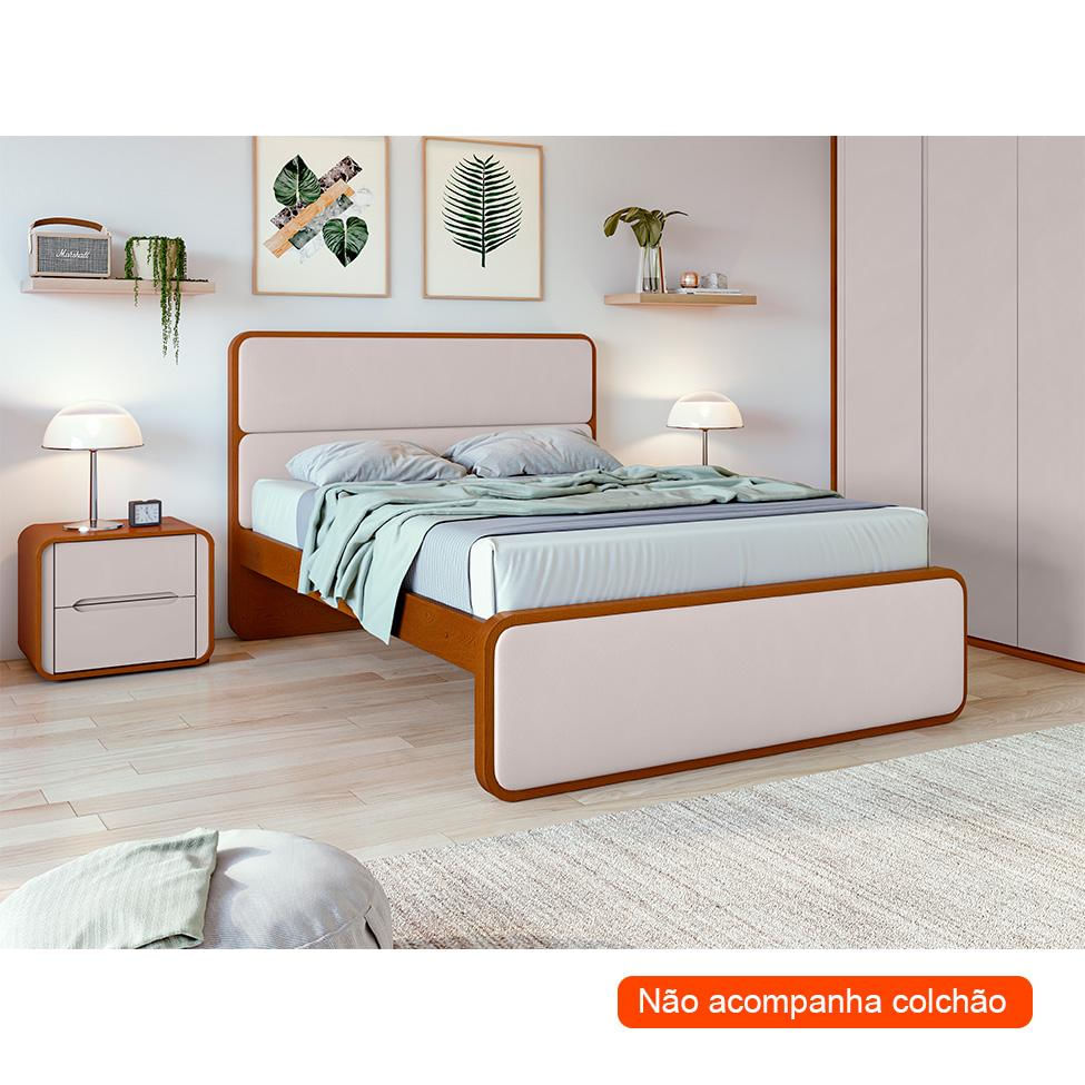 Cama Queen Loop Revestimento Sintético Bege e Frassino