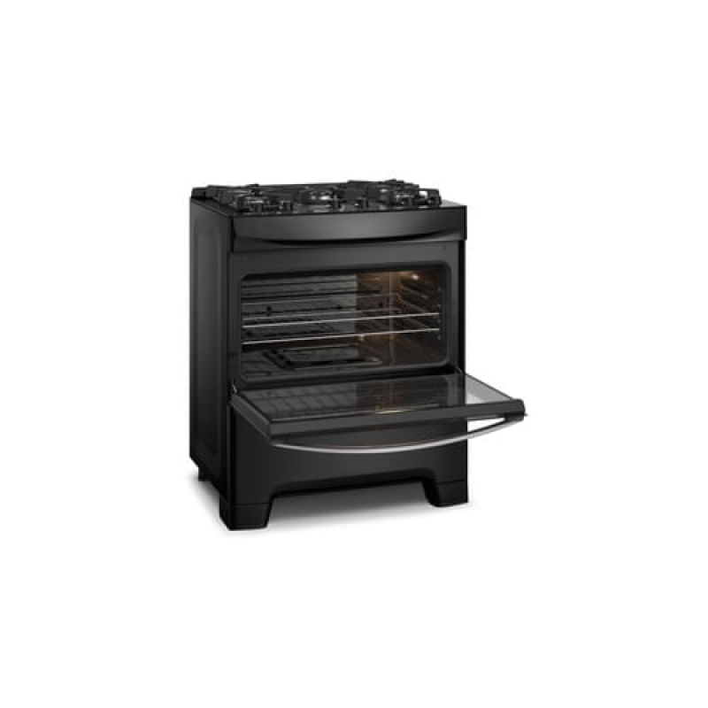 Fogão 5 Bocas Continental Preto Mesa de Vidro, Forno Eco Turbo e Tripla Chama (FC5GB) Bivolt