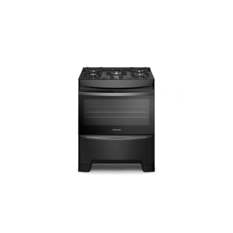 Fogão 5 Bocas Continental Preto Mesa de Vidro, Forno Eco Turbo e Tripla Chama (FC5GB) Bivolt