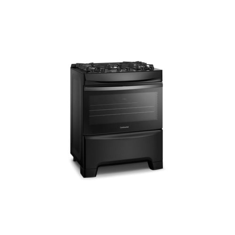 Fogão 5 Bocas Continental Preto Mesa de Vidro, Forno Eco Turbo e Tripla Chama (FC5GB) Bivolt