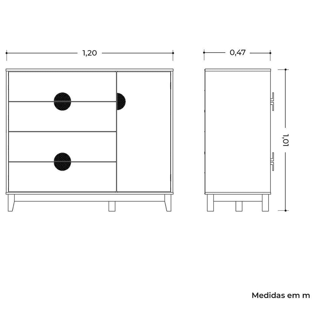 Cômoda Sapateira 4 Gavetas 1 Porta 100% Mdf Cauê Branco