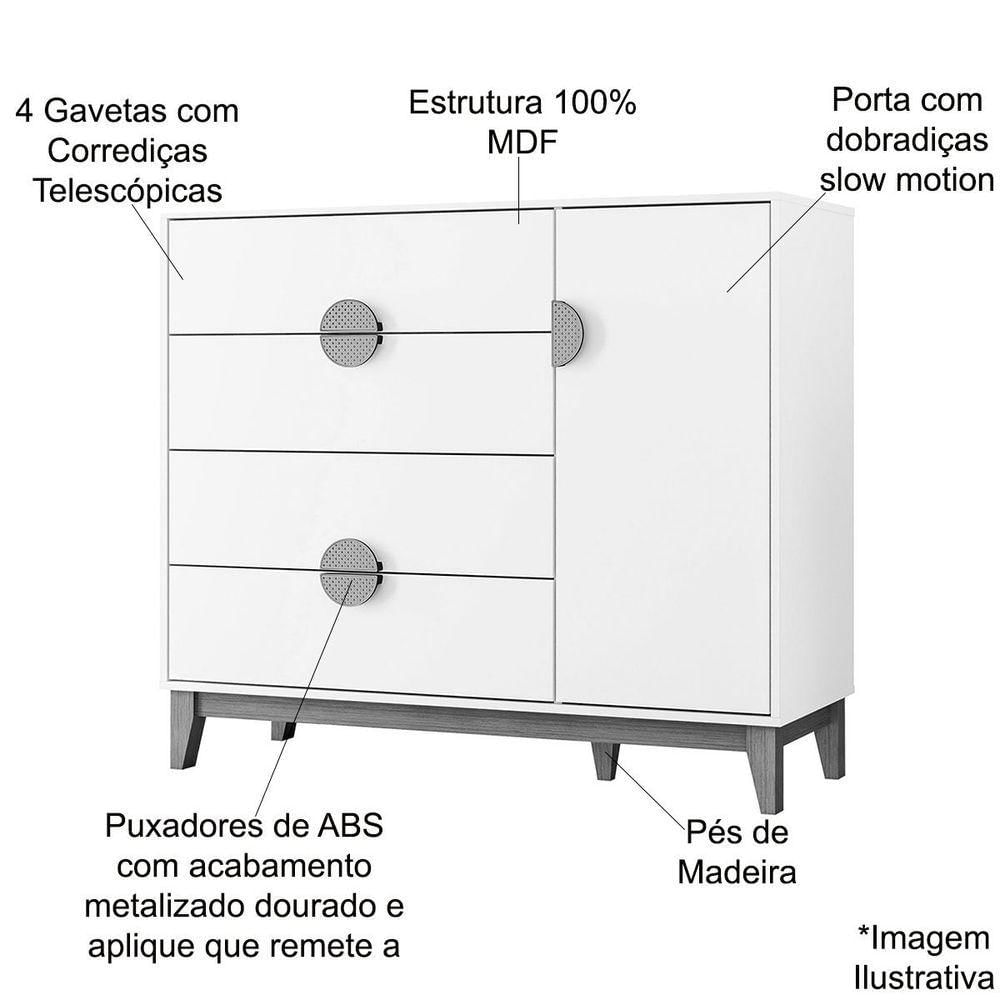 Cômoda Sapateira 4 Gavetas 1 Porta 100% Mdf Cauê Branco