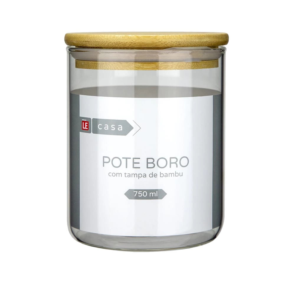 Pote para Mantimento Cazza em Vidro Borosilicato Hermético com Tampa Bambu 750ml