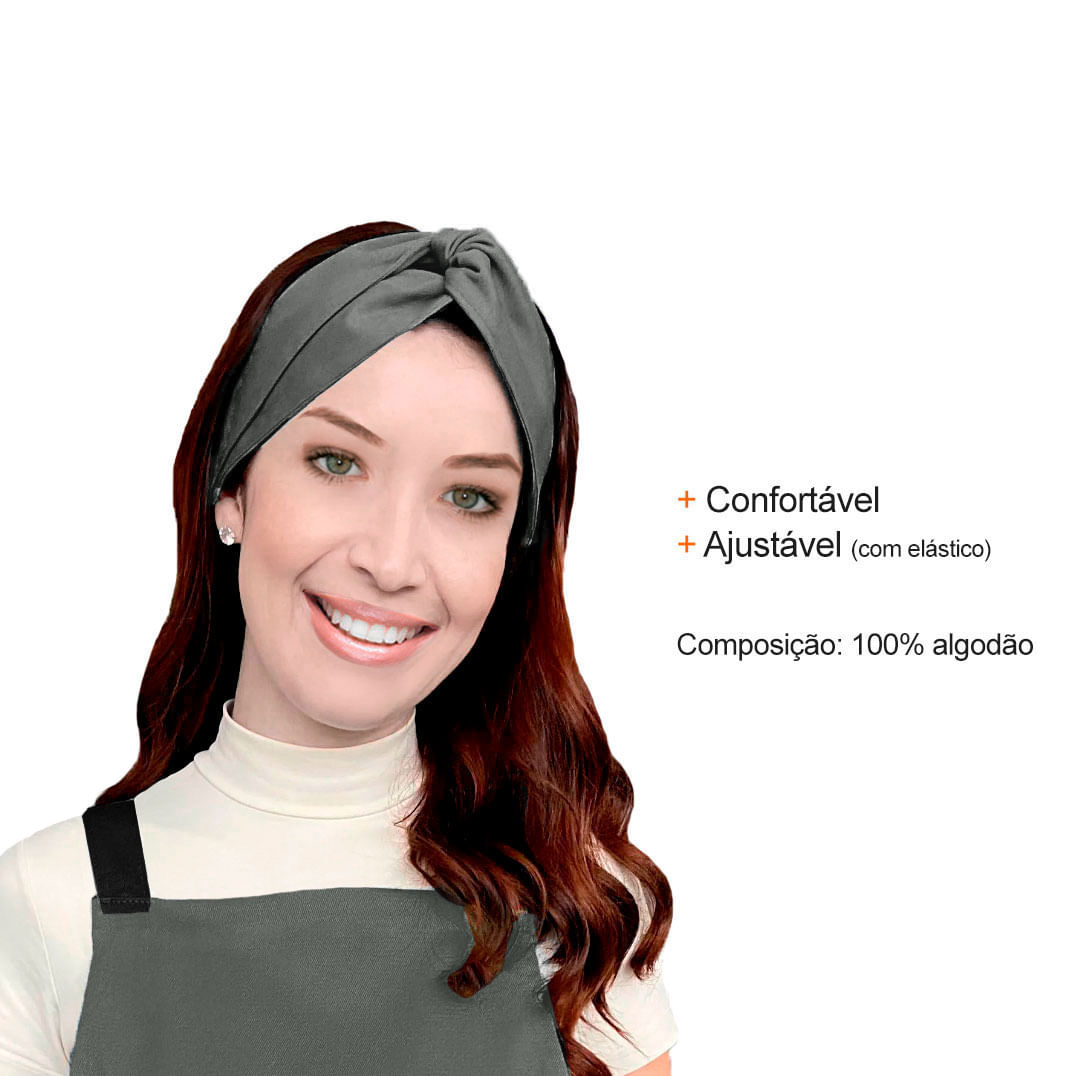 Faixa de Cabelo Turbante Bandana Cinza Grafite Chef Cozinha