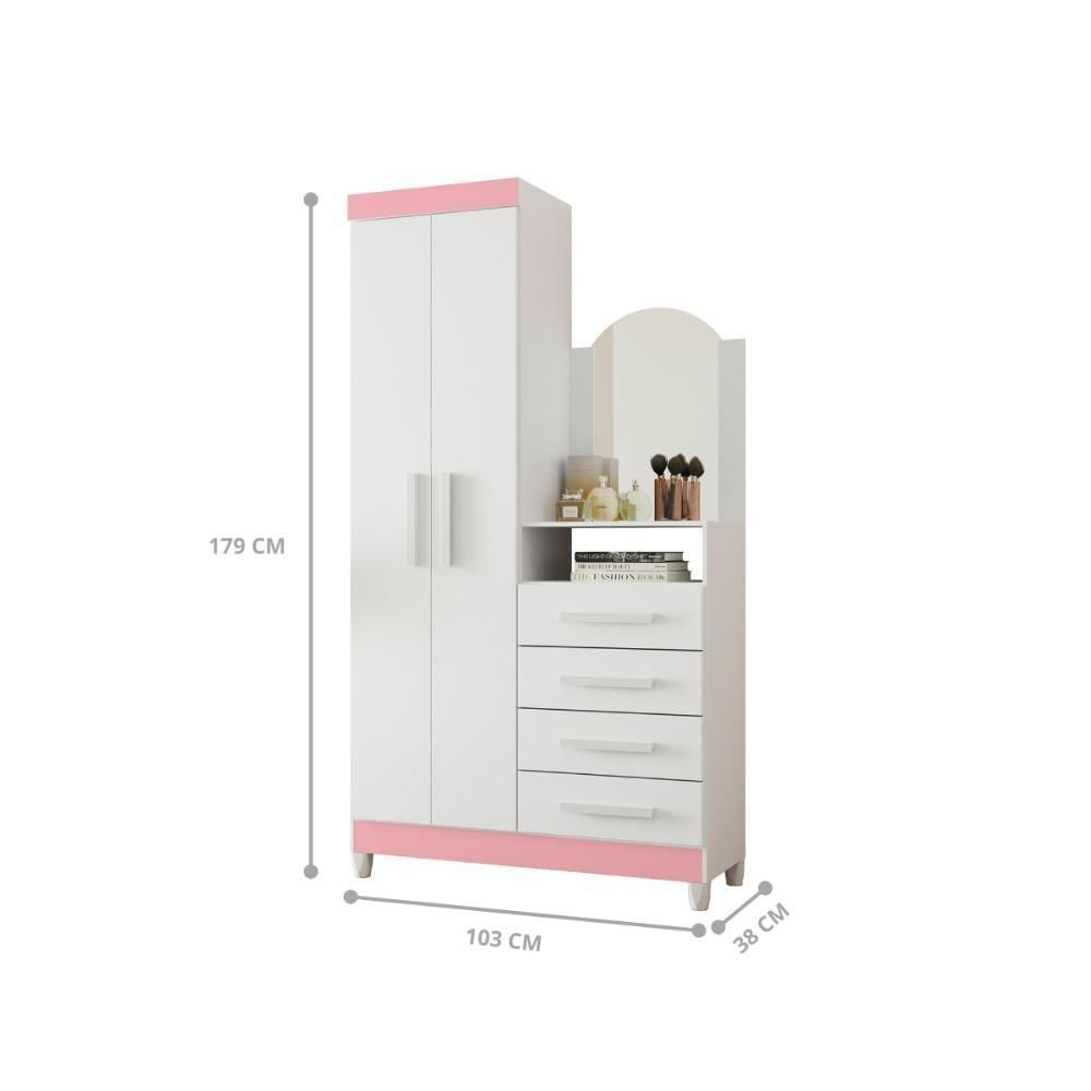 Comoda Roupeiro Com Espelho Tokyo Rosa