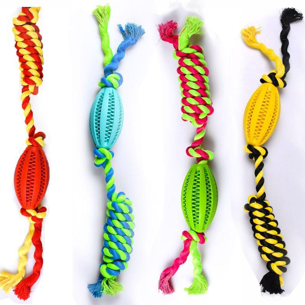 Brinquedo Pet Dental Play Para Morder Bolinha Rugbi Com Corda 9X5X40Cm