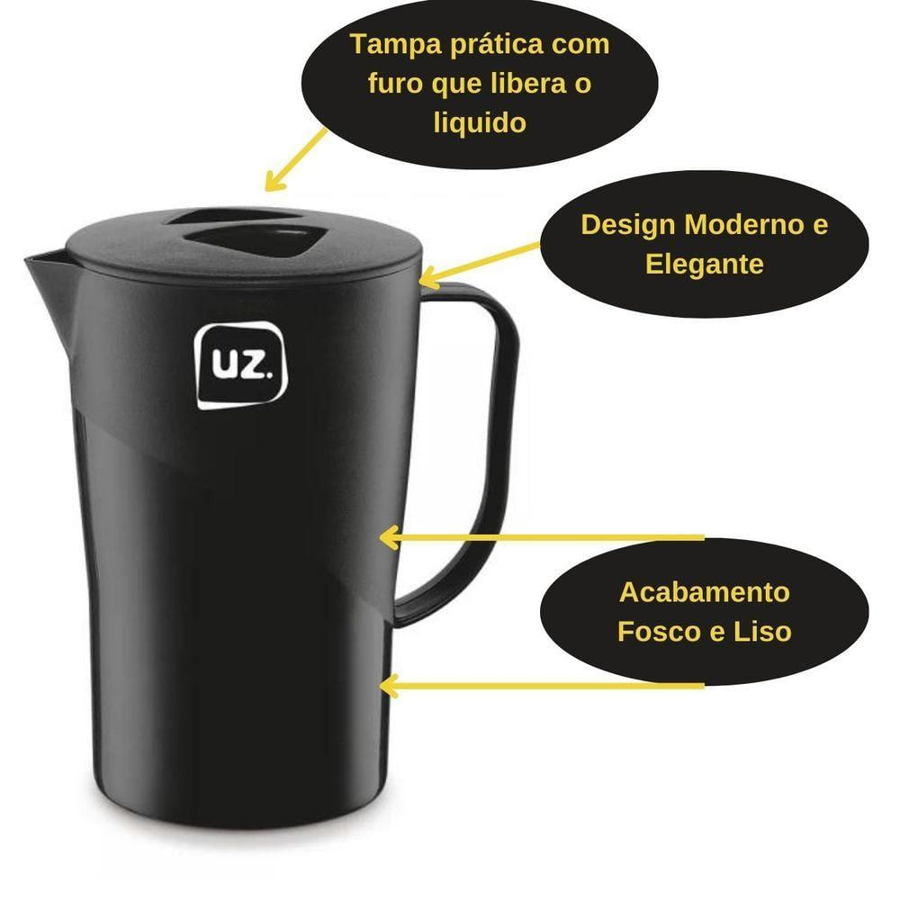 Jarra Suco Agua 2 Litros Slim Moderna Reforçada Preto Uz