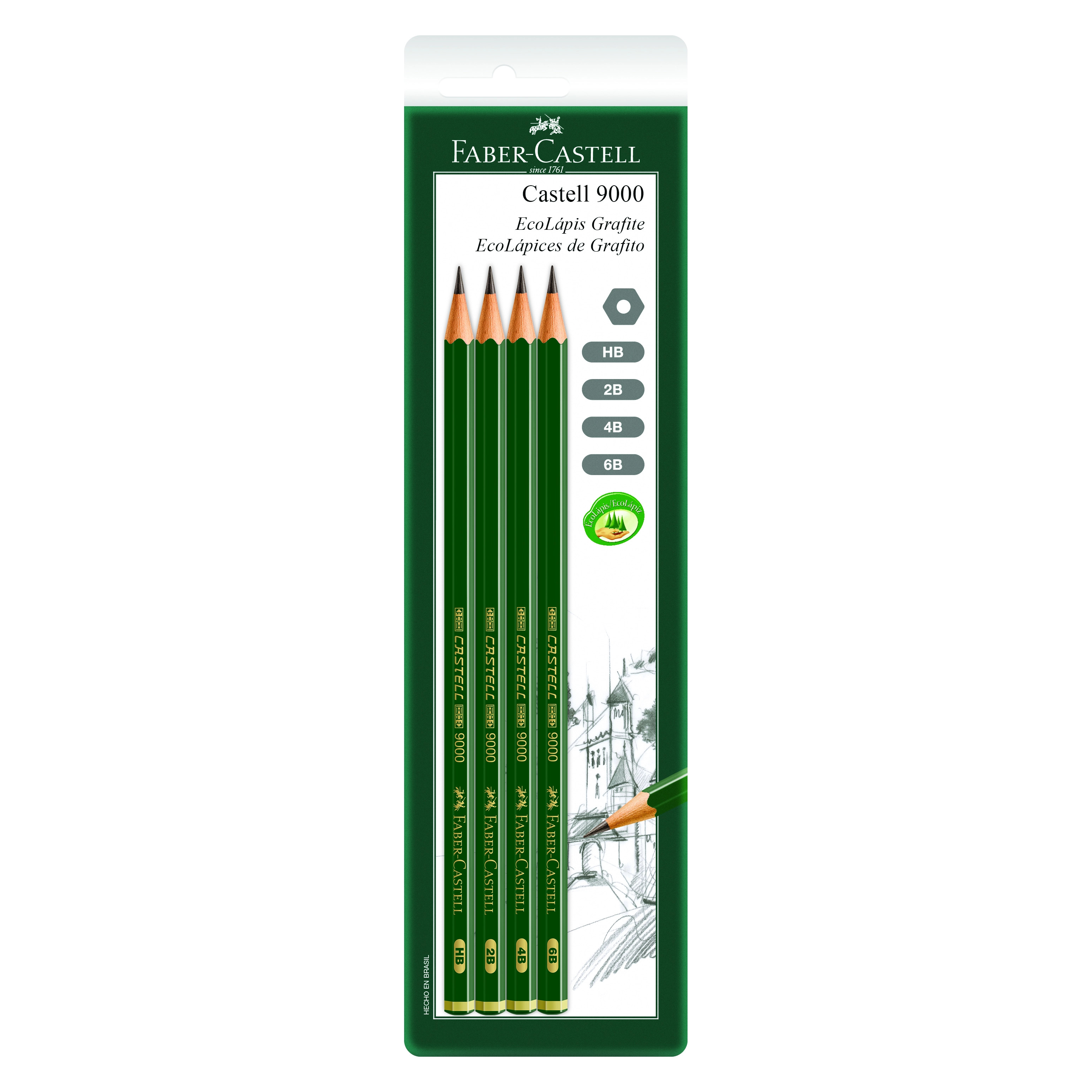 Lápis Grafite Faber-Castell Eco Mix Nº HB, 2B, 6B e 8B Preto com 4 Unidades