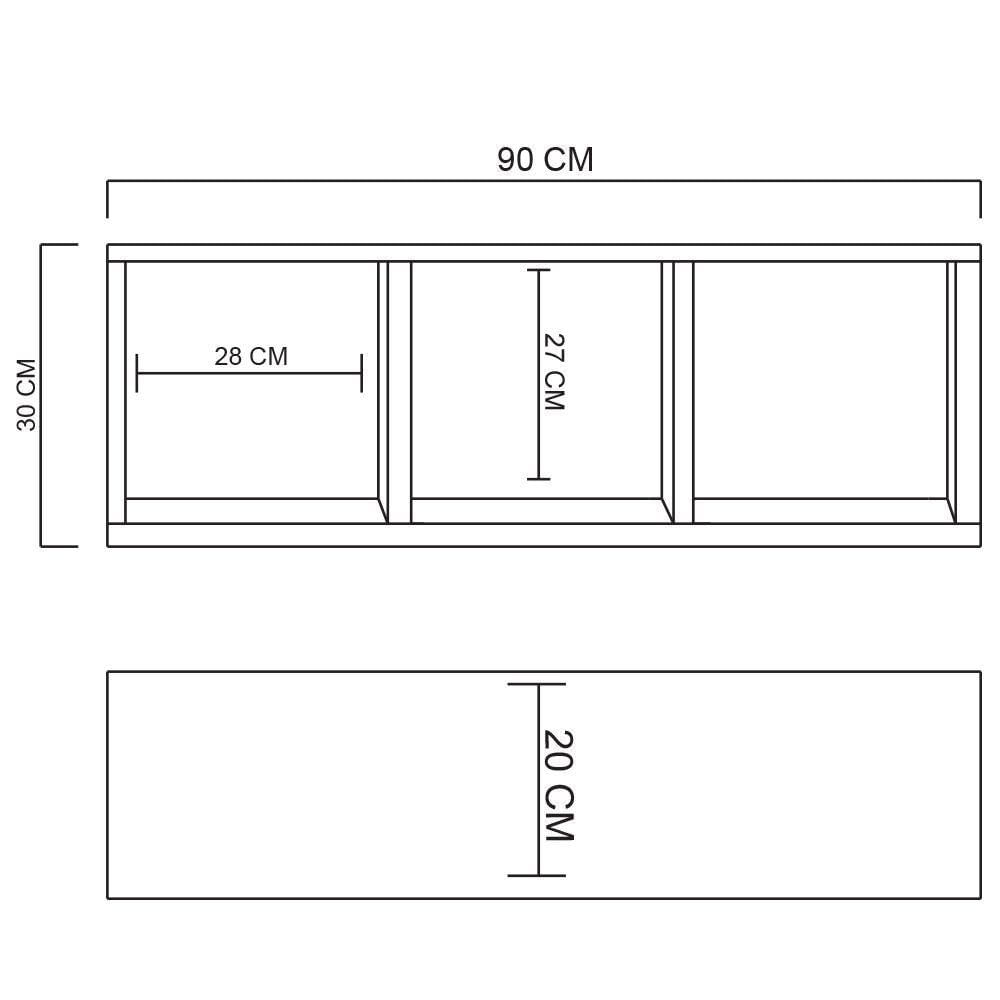 Nicho Triplo 90X30X20 Preto Mdf