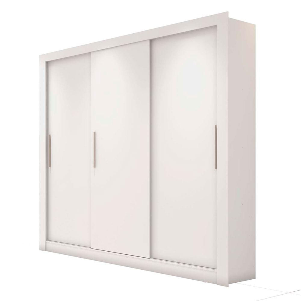 Guarda Roupa Casal Grande 3 Portas De Correr Branco Glass