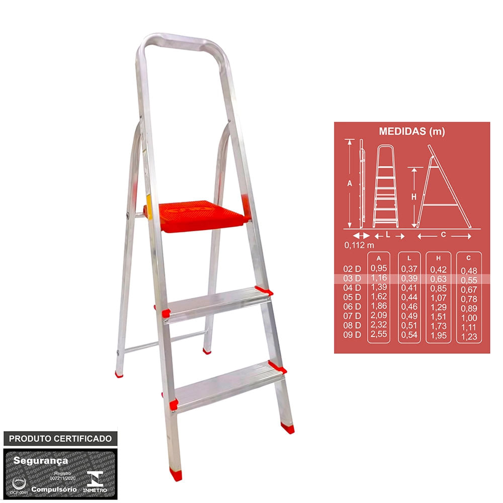 Escada de 3 Degraus Botafogo em Alumínio