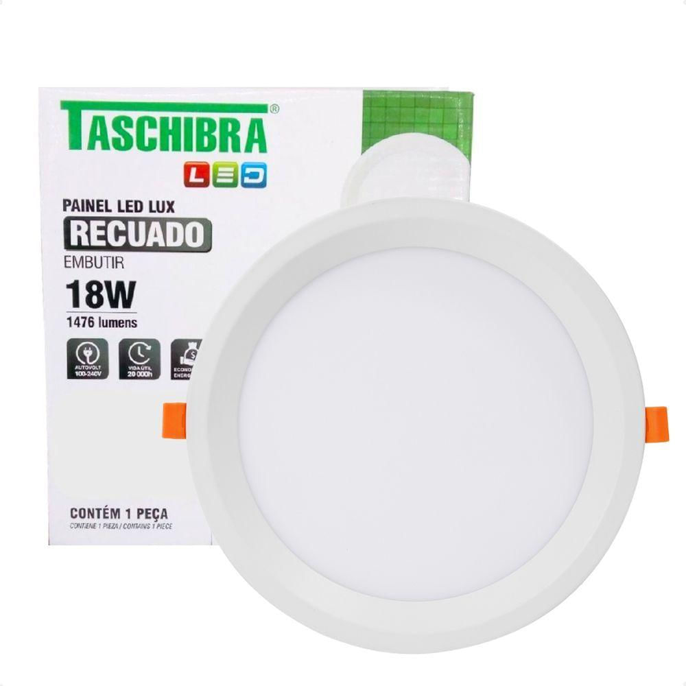 Kit 10 Painel De Led Redondo Embutir Recuado 18w Bivolt Taschibra 6500k Frio