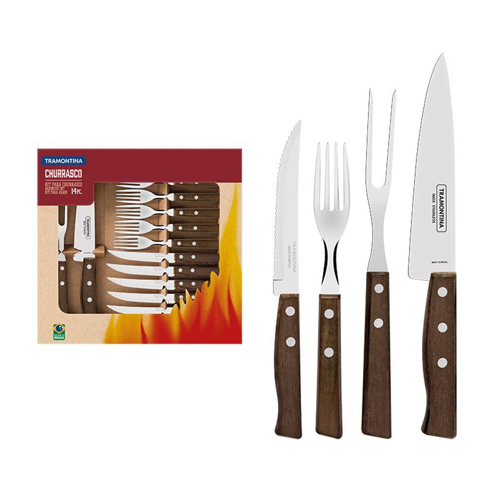 Kit Churrasco 14 Peças Tramontina 22299011 Madeira Natural 22299011