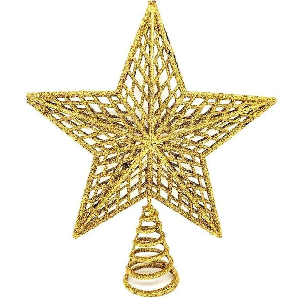 Estrela Ponteira Natalina árvore Natal Dourado Glitter 20cm