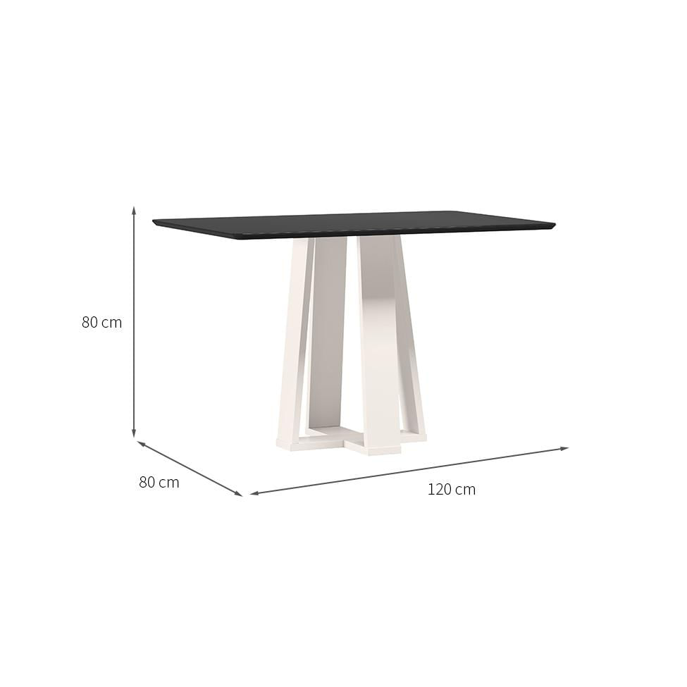 Mesa de Jantar Retangular com Tampo de Vidro Rubi Preto e Off White 120 cm