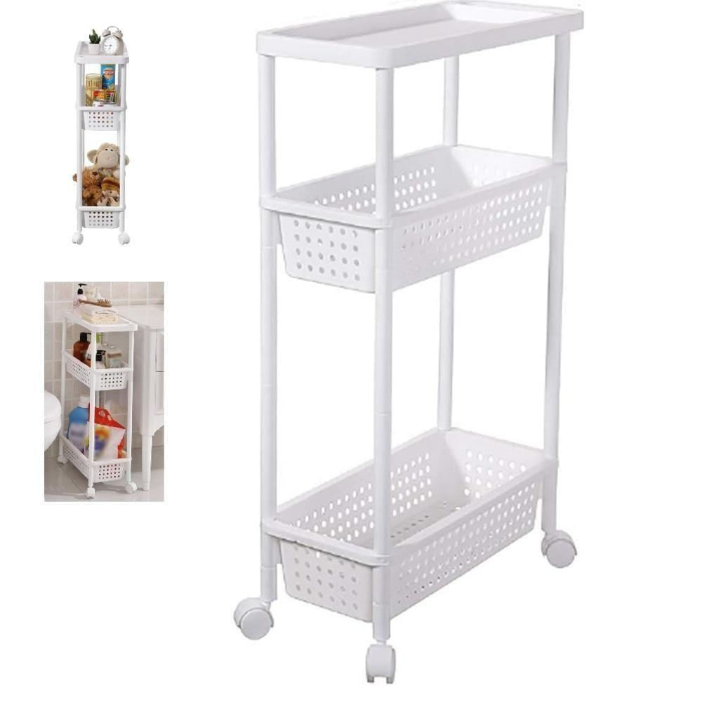 Carrinho Organizador 3 Prateleiras Rack Multiuso Varanda Banheiro Brinquedos Quarto Estante Branco