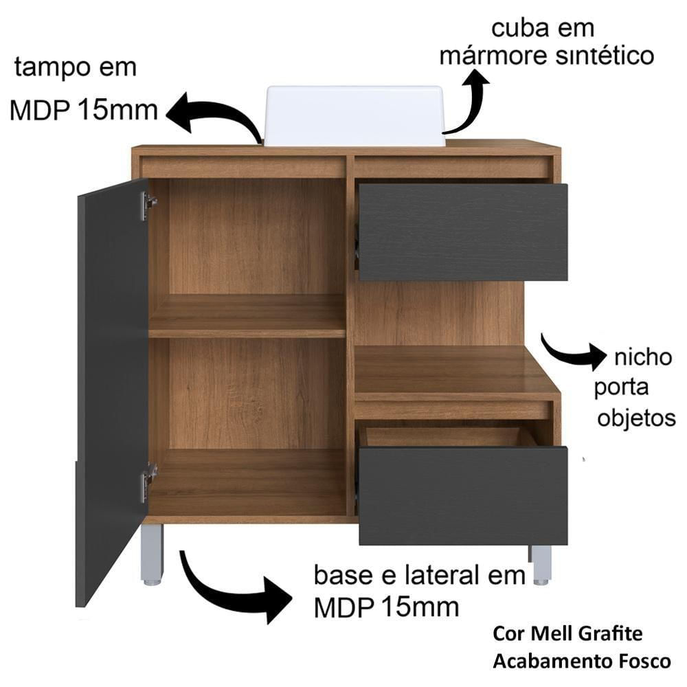 Gabinete 80 Cm Espelheira E Cuba Branca Cj2001 Mell Grafite Faem Mell Grafite