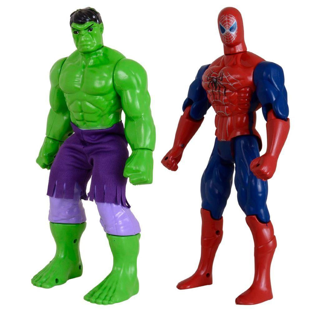 Kit Dupla De Heróis Incrível Hulk Homem Aranha Articuláveis