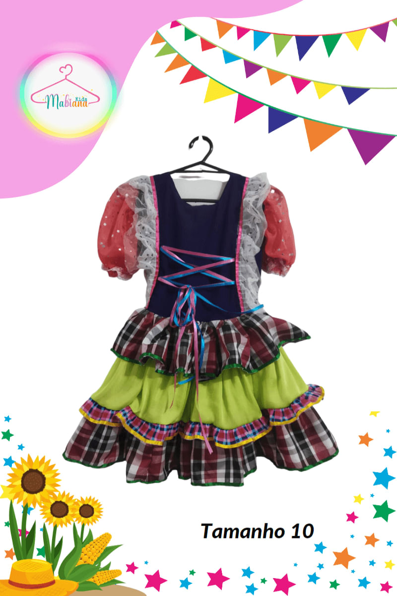 Vestido Junino infantil colorido (Tam. 10)