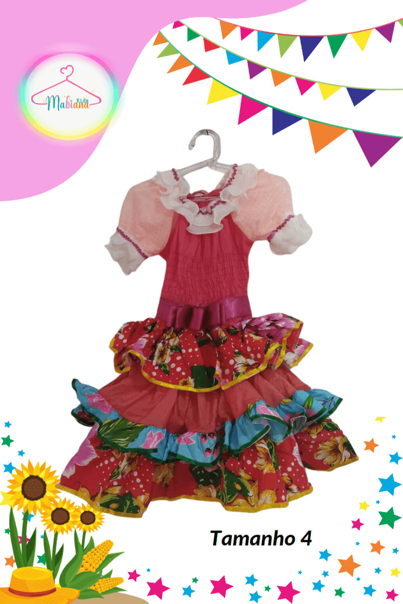 Vestido Junino infantil colorido (Tam. 4)