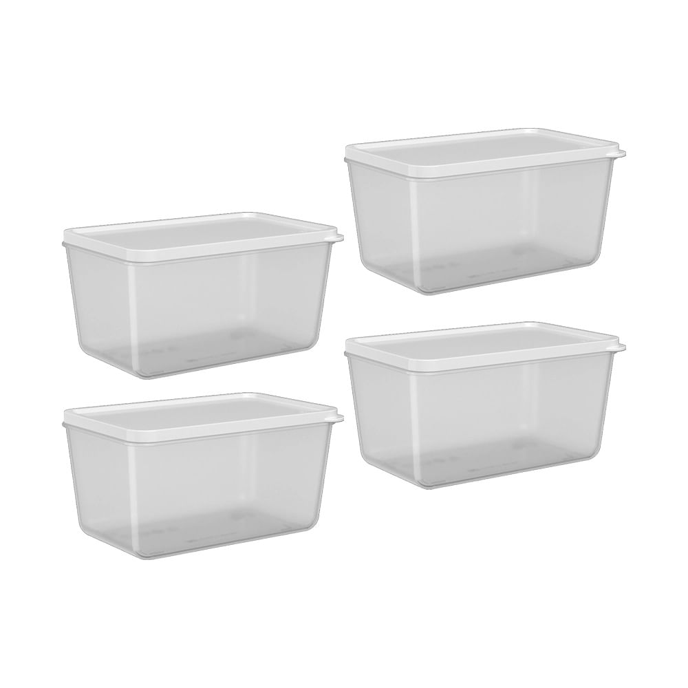 Conjunto de Potes Brinox Basic em Polipropileno Leve 4 Pague 3 Branco 600ml