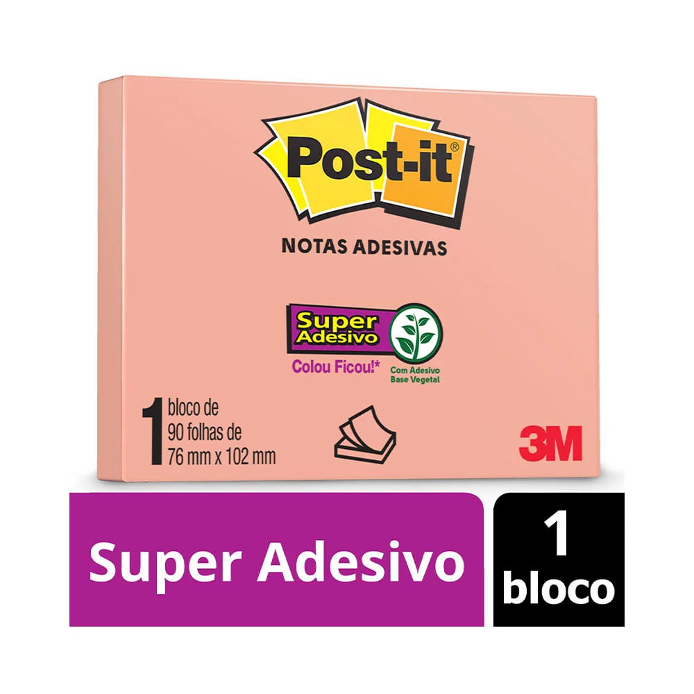 Bloco Adesivo Post It 3M Salmon 76x102mm 90 Folhas