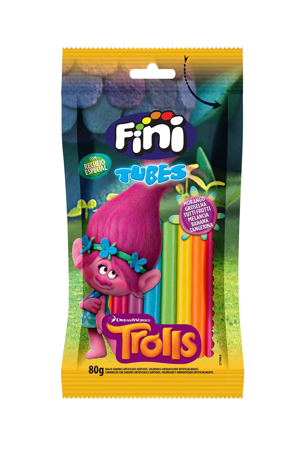 Bala Gelatina Tubinho Trolls Fini 80g