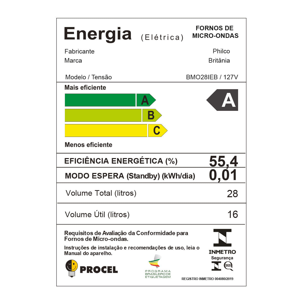 Micro-Ondas Britânia BMO28IEB 28L Porta Espelhada 1400W 127V