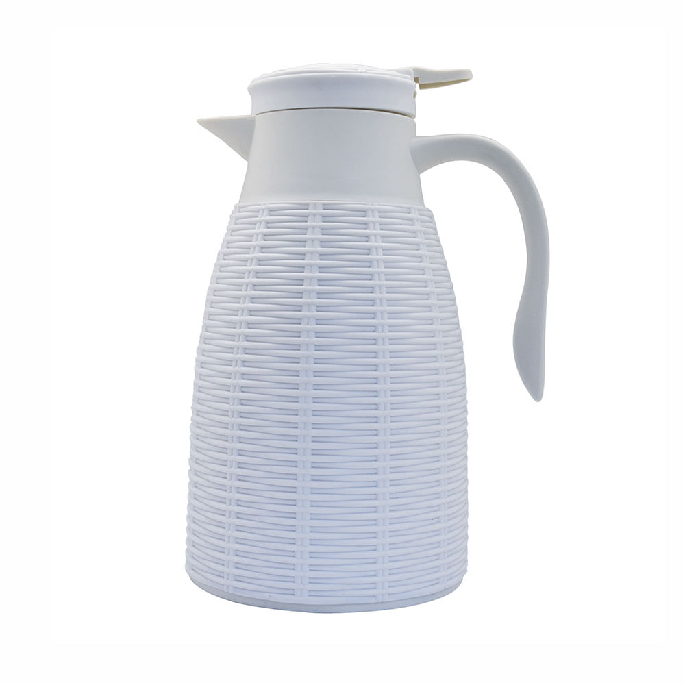 Garrafa Térmica Dynasty Coffeeshop com Tampa Giratória Revestida com Rattan Plástico Branco 1L