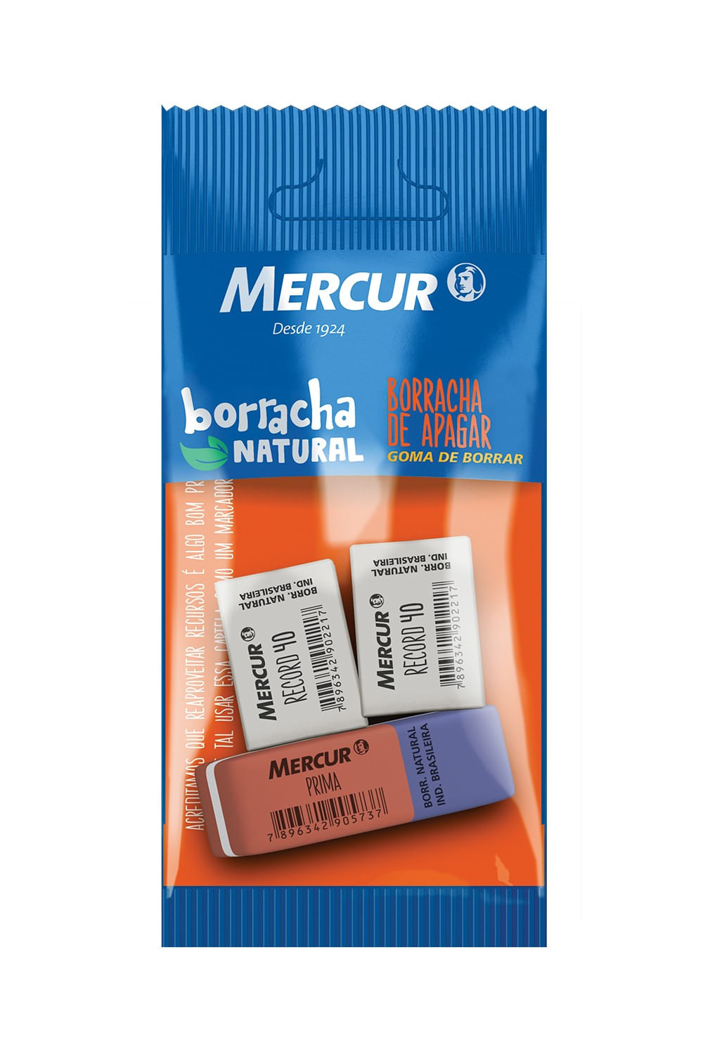 Borracha Mercur Record Branca e Prima Bicolor com 3 Unidades