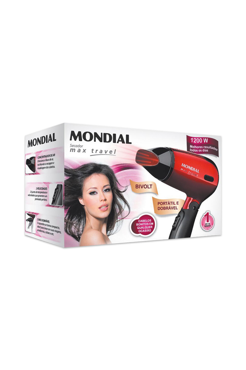 Secador de Cabelo Mondial Max Travel SC10 Vermelho - 1200W