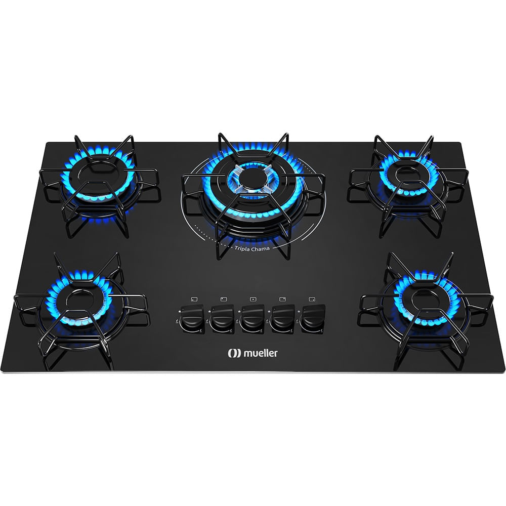 Cooktop a Gás Mueller 5 Bocas Tripla Chama Preto MCG135BG1 – Bivolt