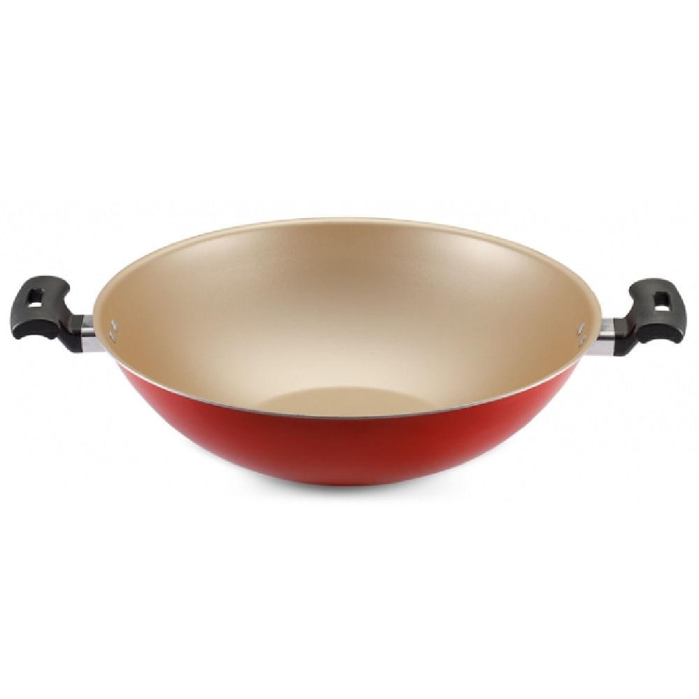 Panela Wok Panelux 5 Litros 32cm Antiaderente com Tampa de Vidro Premium Vermelha