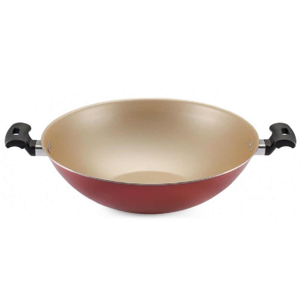 Panela Wok Panelux 5 Litros 32cm Antiaderente com Tampa de Vidro Premium Cereja